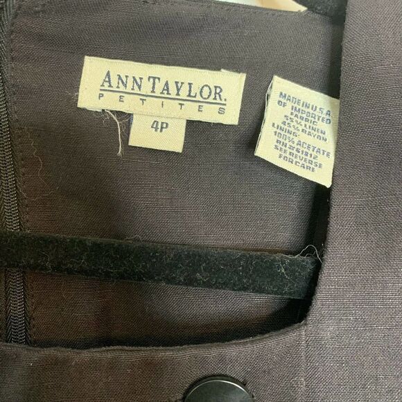 Ann Taylor Petites Sz 4 80s Black Double Breast Button Blazer Skirt Style Dress - Picture 7 of 12